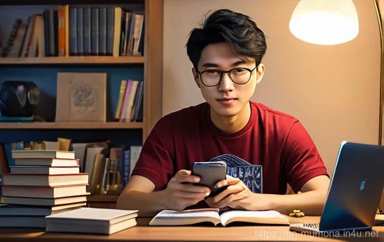 뮤 모나크 오프라인 보상 시스템 - **Prompt:** "A young East Asian man, appearing to be in his early twenties, sits comfortably at a mo...