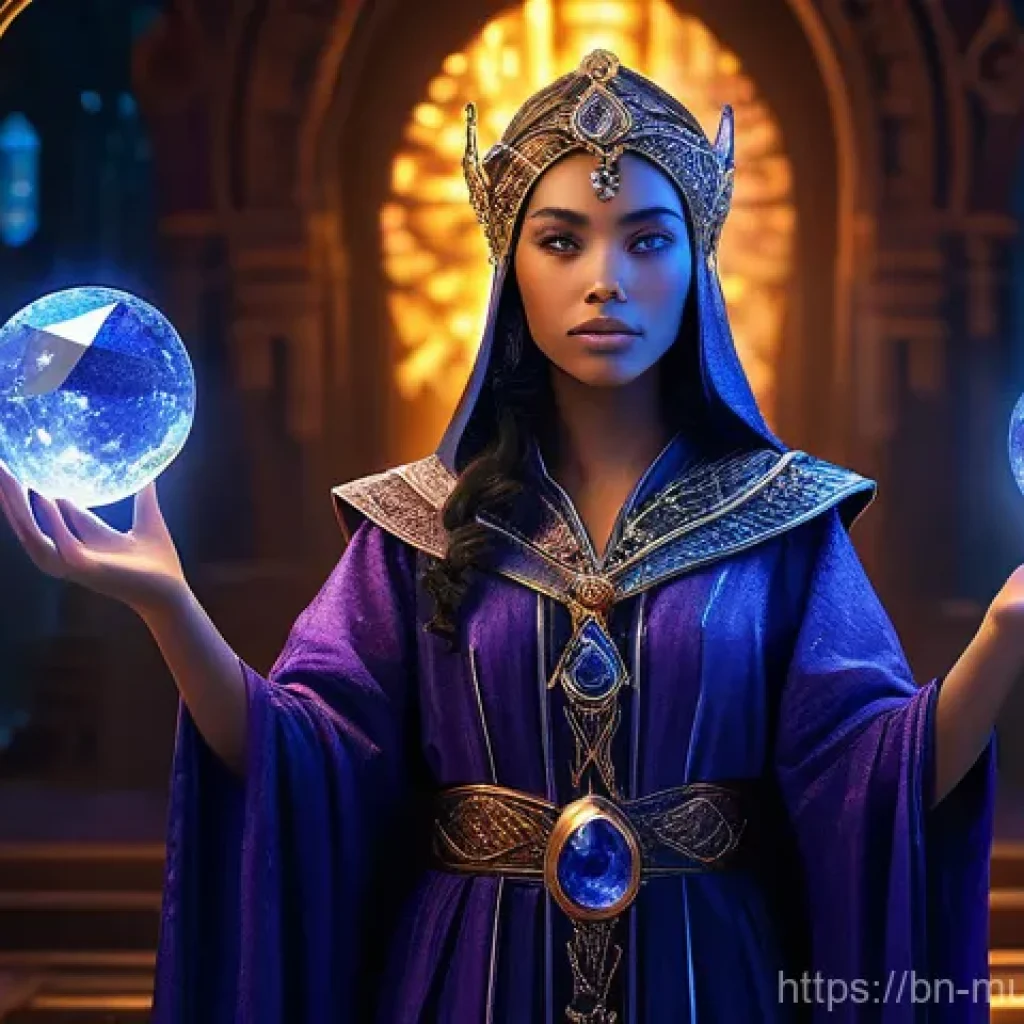 뮤 모나크 보석 합성법 - **Prompt:** A powerful female Arcane Wizard, standing in a mystical, glowing synthesis chamber fille...