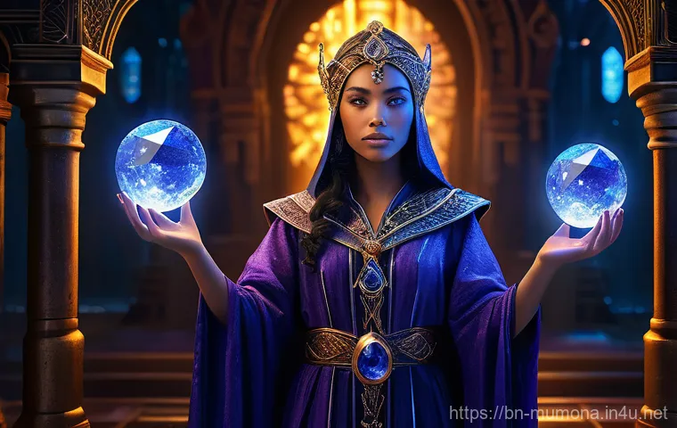 뮤 모나크 보석 합성법 - **Prompt:** A powerful female Arcane Wizard, standing in a mystical, glowing synthesis chamber fille...