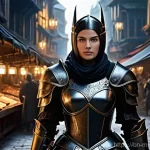 뮤 모나크 장비 제작 방법 - **Prompt:** A skilled female Dark Knight, clad in modest yet formidable fantasy armor that covers he...