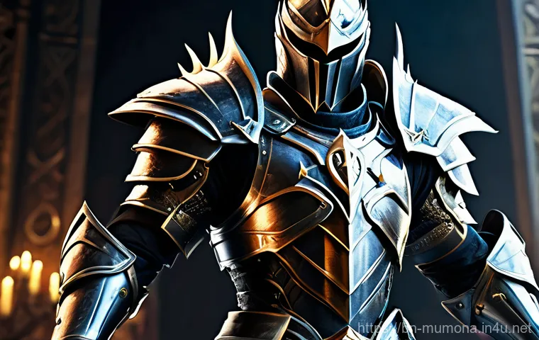 뮤 모나크 공격력 증가 장비 - A powerful "Mu Monarch" warrior stands heroically in an intricate, gleaming set of fantasy armor, re...