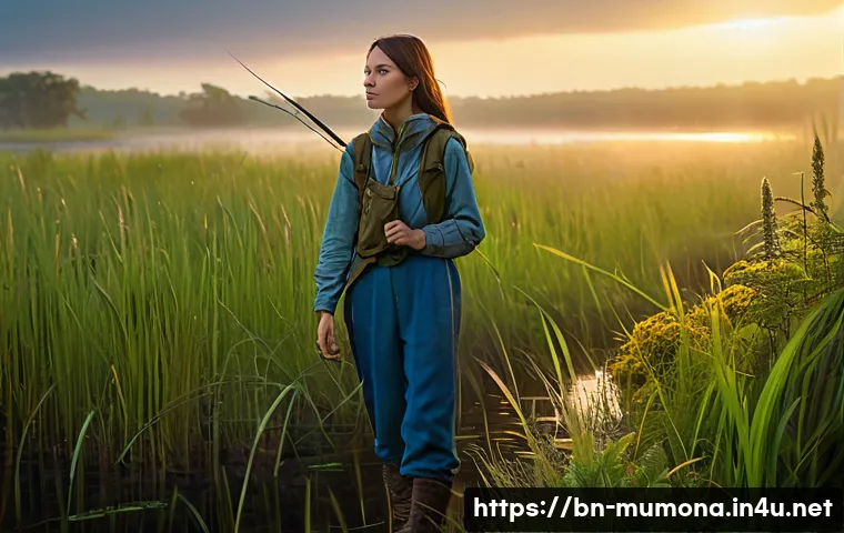 뮤 모나크 채집 콘텐츠 - **Prompt 1: Early Morning Monarch Hunt in a Serene Wetland**
"An adventurous young woman, dresse...