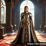 뮤 모나크 VIP 혜택 - **Prompt: "A majestic, confident female knight, approximately 25 years old, standing regally in an o...